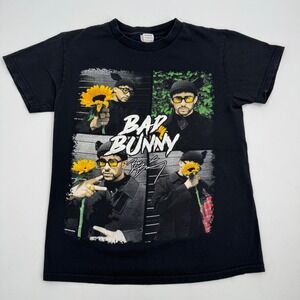 Bad Bunny Graphic T Shirt Black Mens Size Small Short Sleeve Cotton Concert Tee